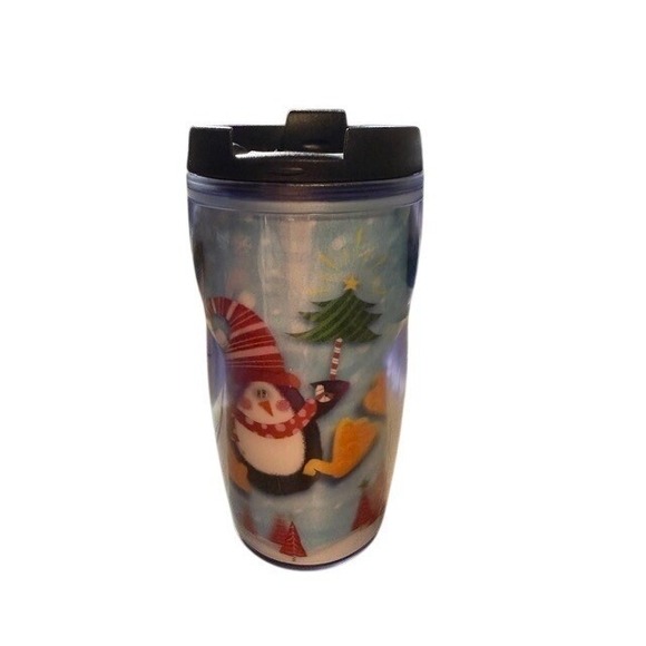Starbucks Vintage 2001 8oz Holiday Tumbler Snowman Penguin Reusable Travel Mugs - Picture 2 of 6